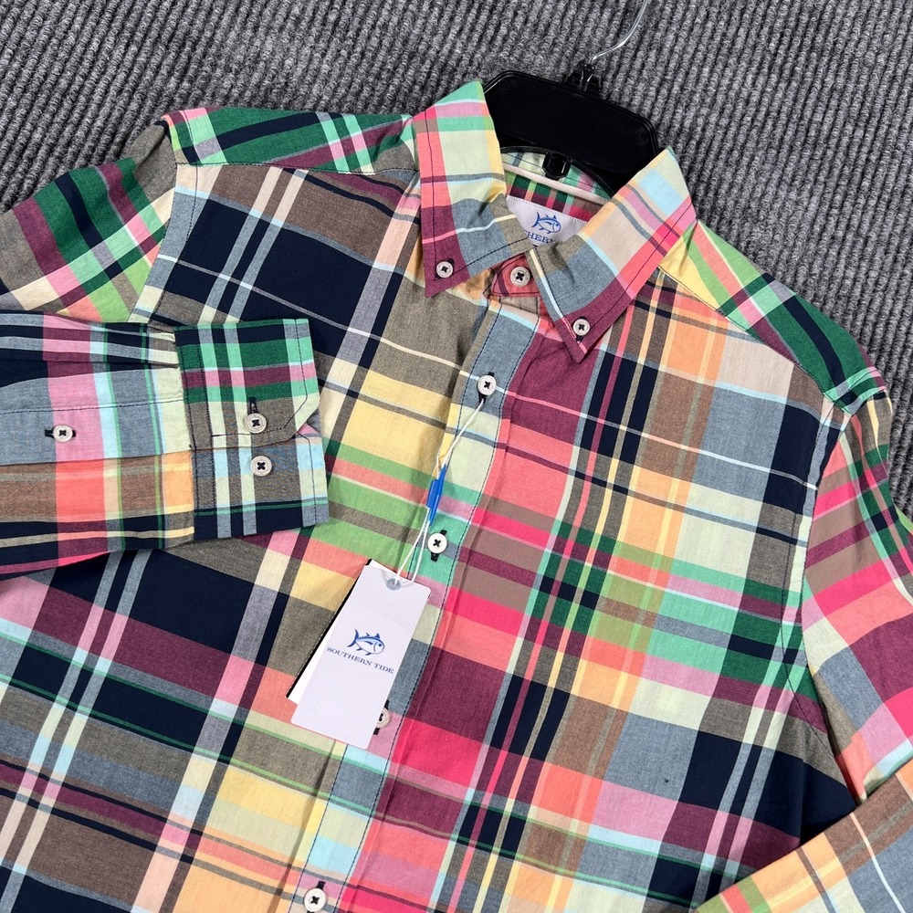 Southern Tide Shirt Mens Small Pink Blue Green Plaid Long Sleeve Button Down New